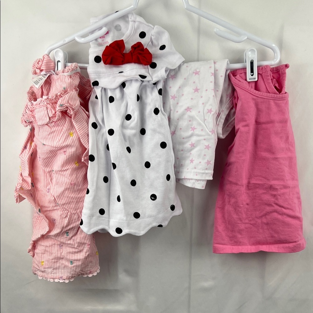 Girl’s Tshirt - 4 Pack - Size 4T - Nannette - Pink, Polkadot, Stars, Bows